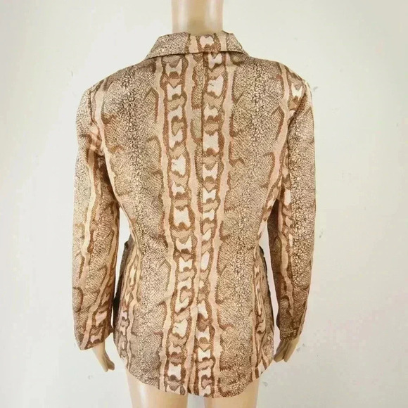 Vintage Sisley Italy Snake Skin Animal Print Tan Brown Satin Blazer Jacket - Picture 3 of 4
